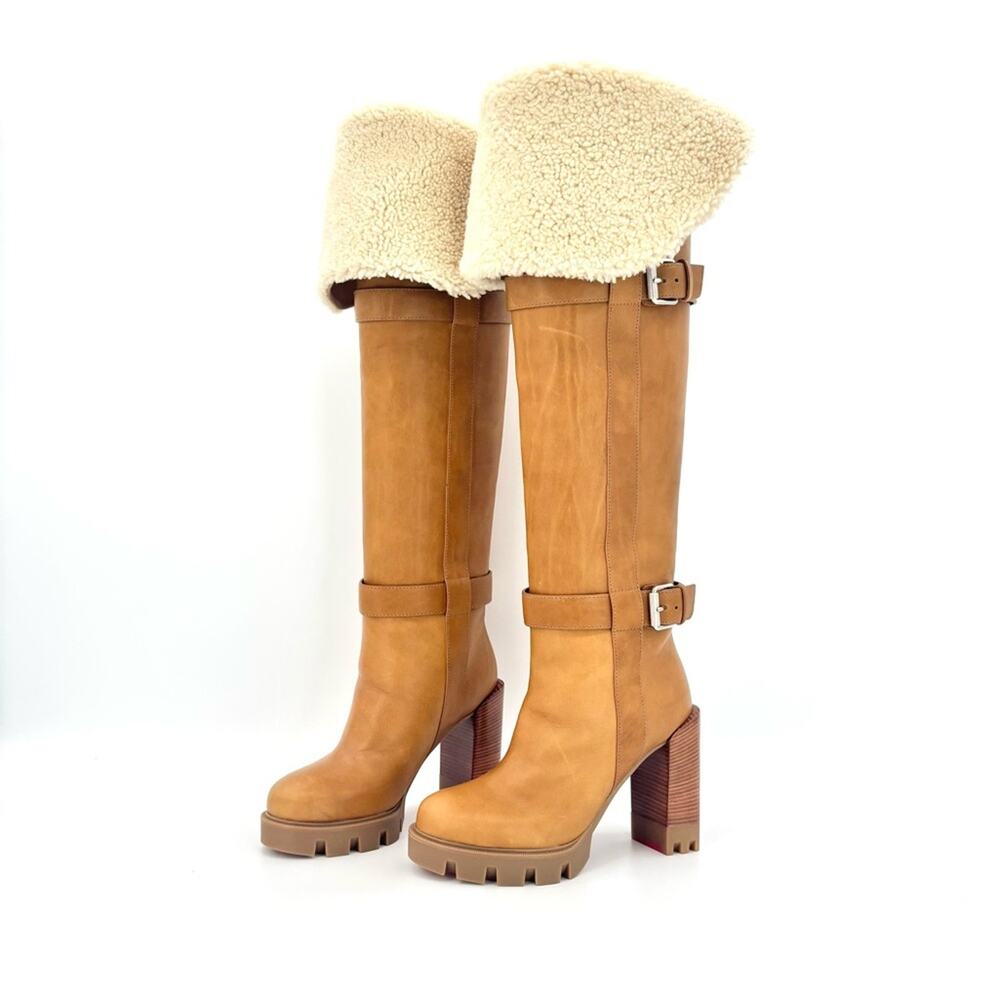 Christian Louboutin Brodeback Lug Botta Alta Shearling Over the Knee Boots 36.5 - Picture 3 of 11